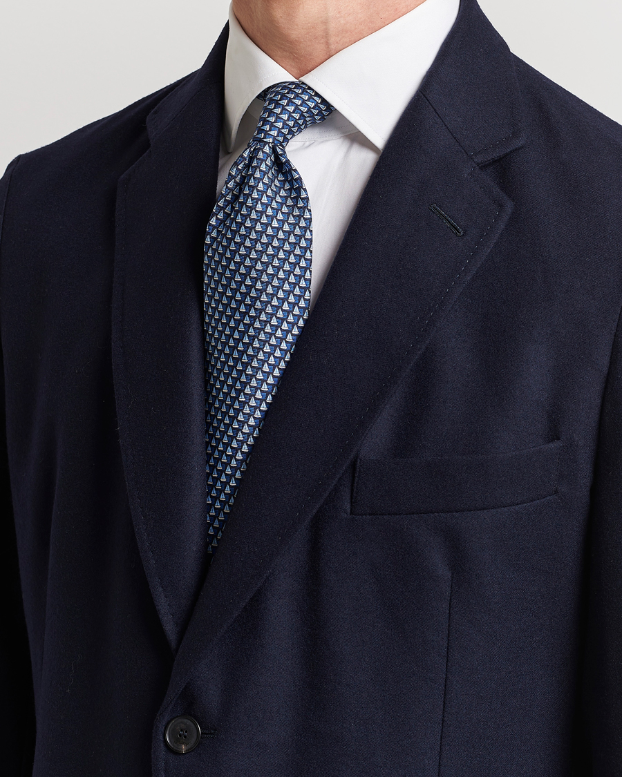 Herre | Zegna Boat Printed Silk Tie Navy | Zegna | Boat Printed Silk Tie Navy