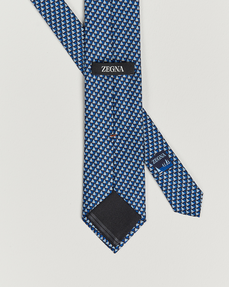 Herre | Zegna Boat Printed Silk Tie Navy | Zegna | Boat Printed Silk Tie Navy