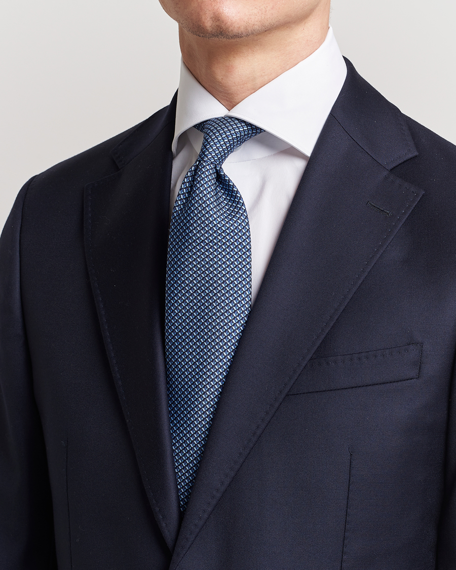 Herre |  | Zegna | Geometrical Print Silk Tie Navy