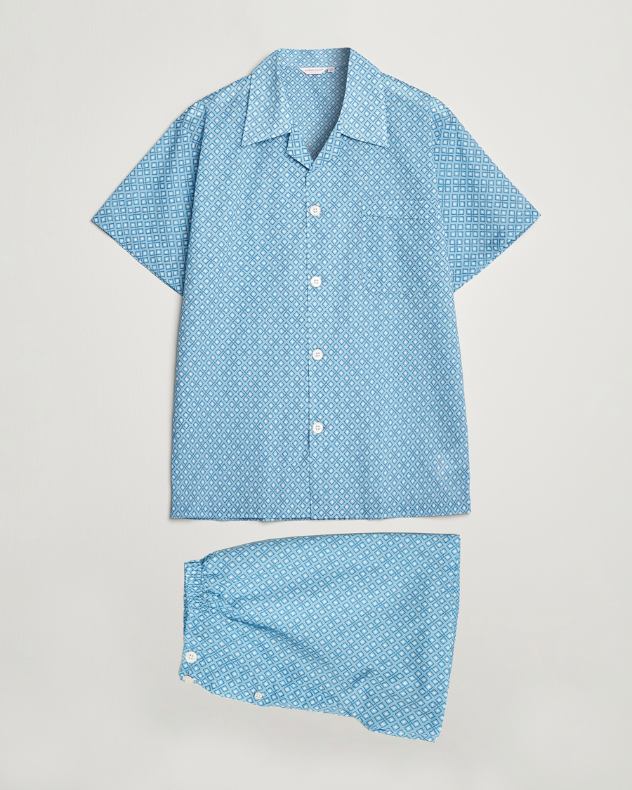 Herre | Pyjamas & Morgenkåber | Derek Rose | Shortie Printed Cotton Pyjama Set Blue