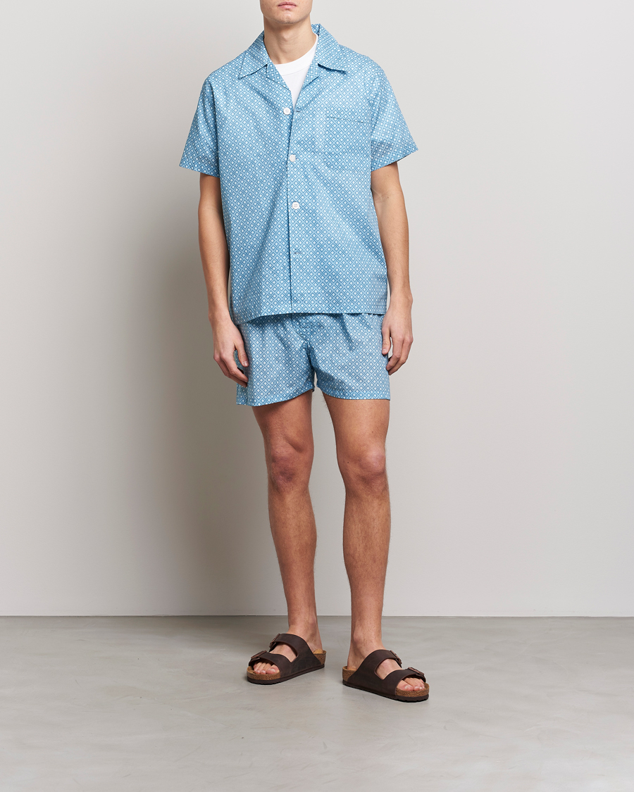 Herre | Pyjamas & Morgenkåber | Derek Rose | Shortie Printed Cotton Pyjama Set Blue