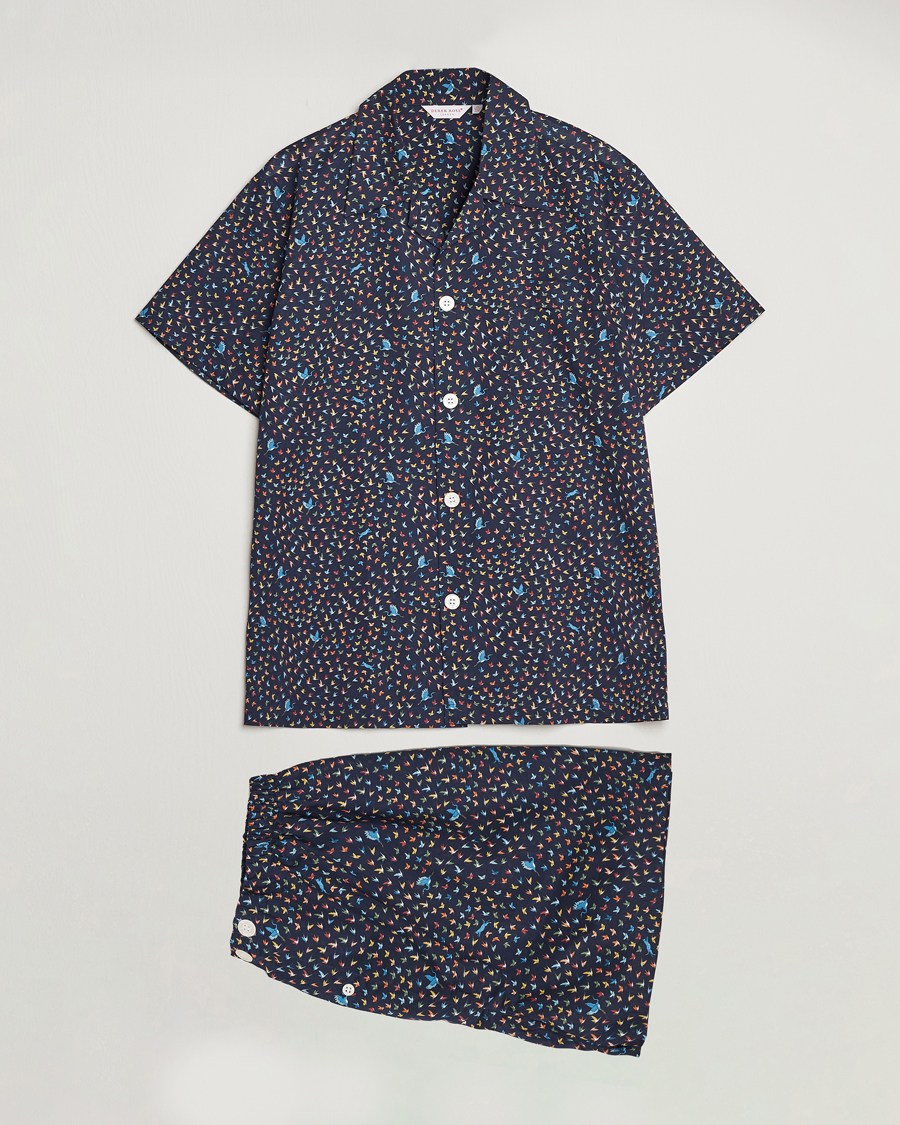Herre | Pyjamas & Morgenkåber | Derek Rose | Shortie Printed Cotton Pyjama Set Navy Multi