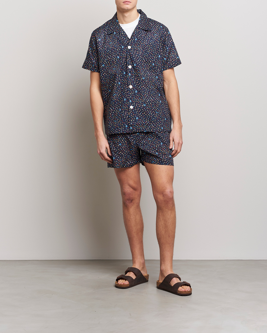 Herre | Pyjamas & Morgenkåber | Derek Rose | Shortie Printed Cotton Pyjama Set Navy Multi