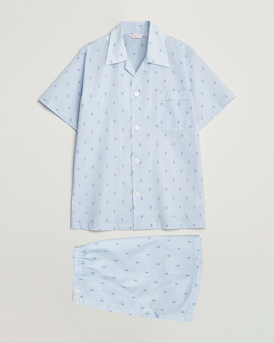 Herre | Pyjamas & Morgenkåber | Derek Rose | Shortie Printed Cotton Pyjama Set Blue