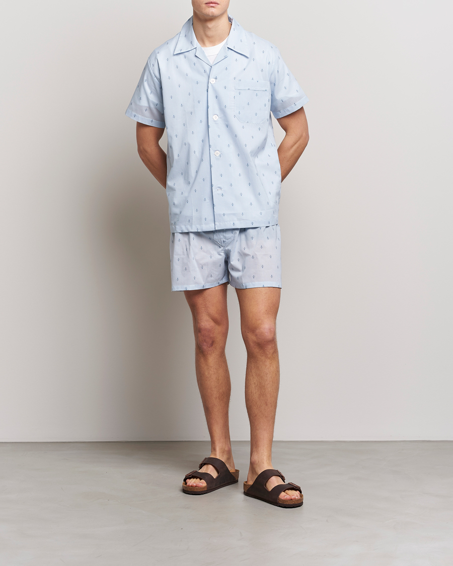 Herre | Pyjamas & Morgenkåber | Derek Rose | Shortie Printed Cotton Pyjama Set Blue