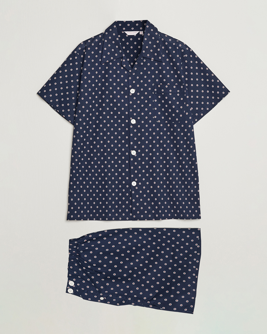 Herre | Pyjamas & Morgenkåber | Derek Rose | Shortie Printed Cotton Pyjama Set Navy