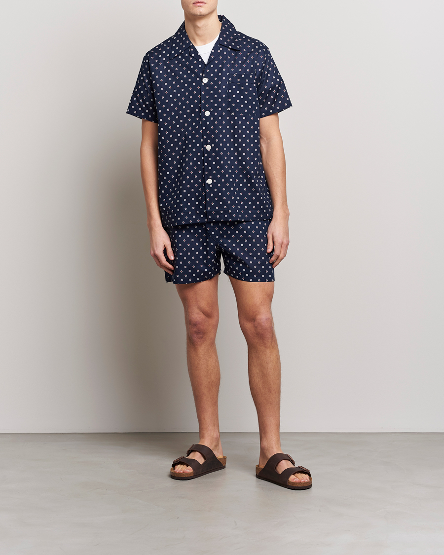 Herre | Pyjamas & Morgenkåber | Derek Rose | Shortie Printed Cotton Pyjama Set Navy