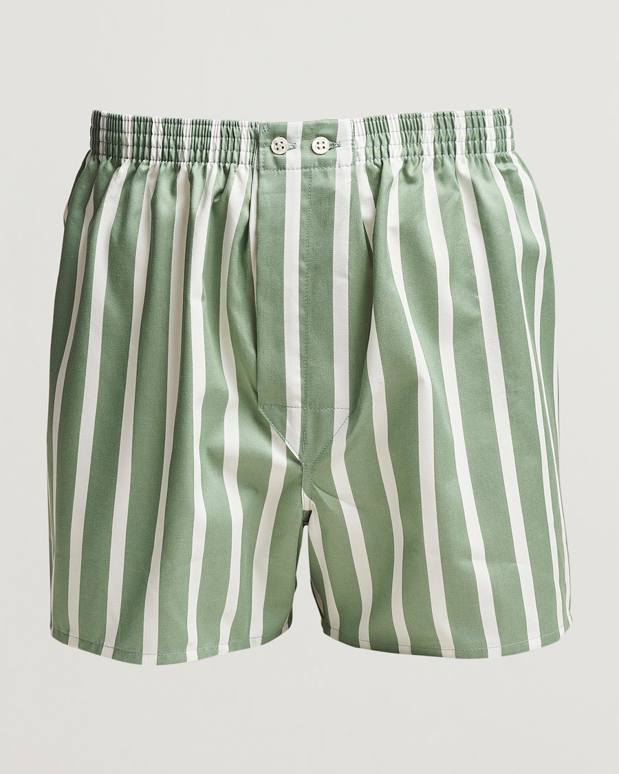 Herre | Undertøj | Derek Rose | Classic Fit Striped Cotton Boxer Shorts Green/White