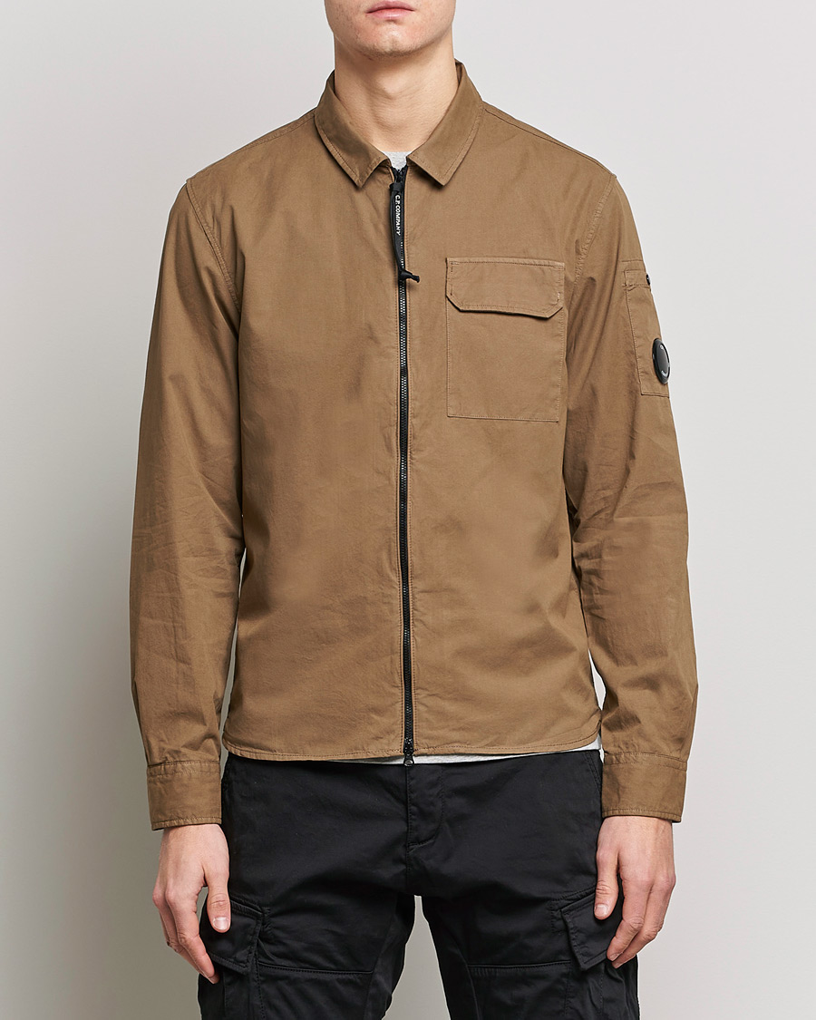 Herre | Skjorter | C.P. Company | Garment Dyed Gabardine Zip Shirt Jacket Khaki brown