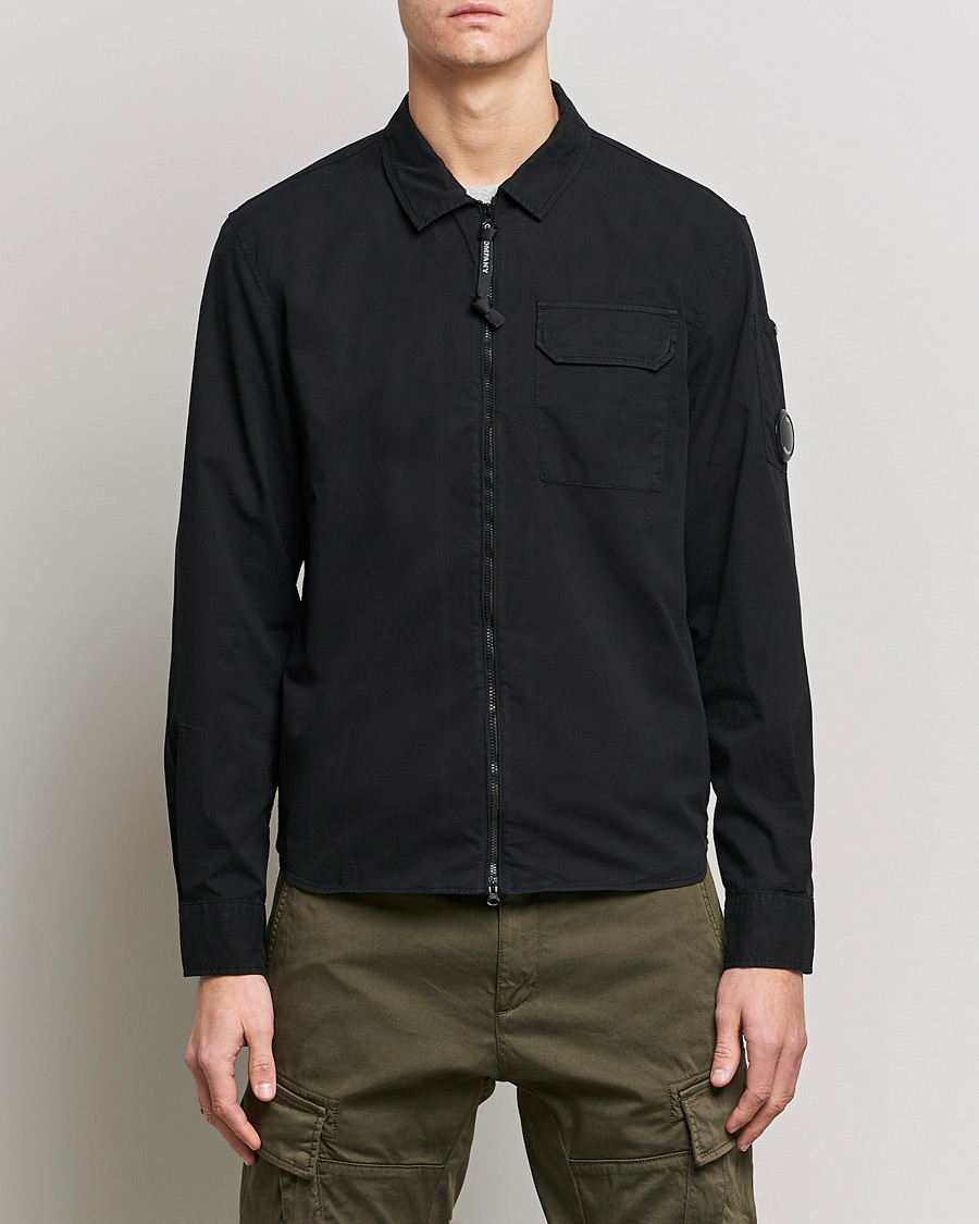 Herre | Shirt Jackets | C.P. Company | Garment Dyed Gabardine Zip Shirt Jacket Black