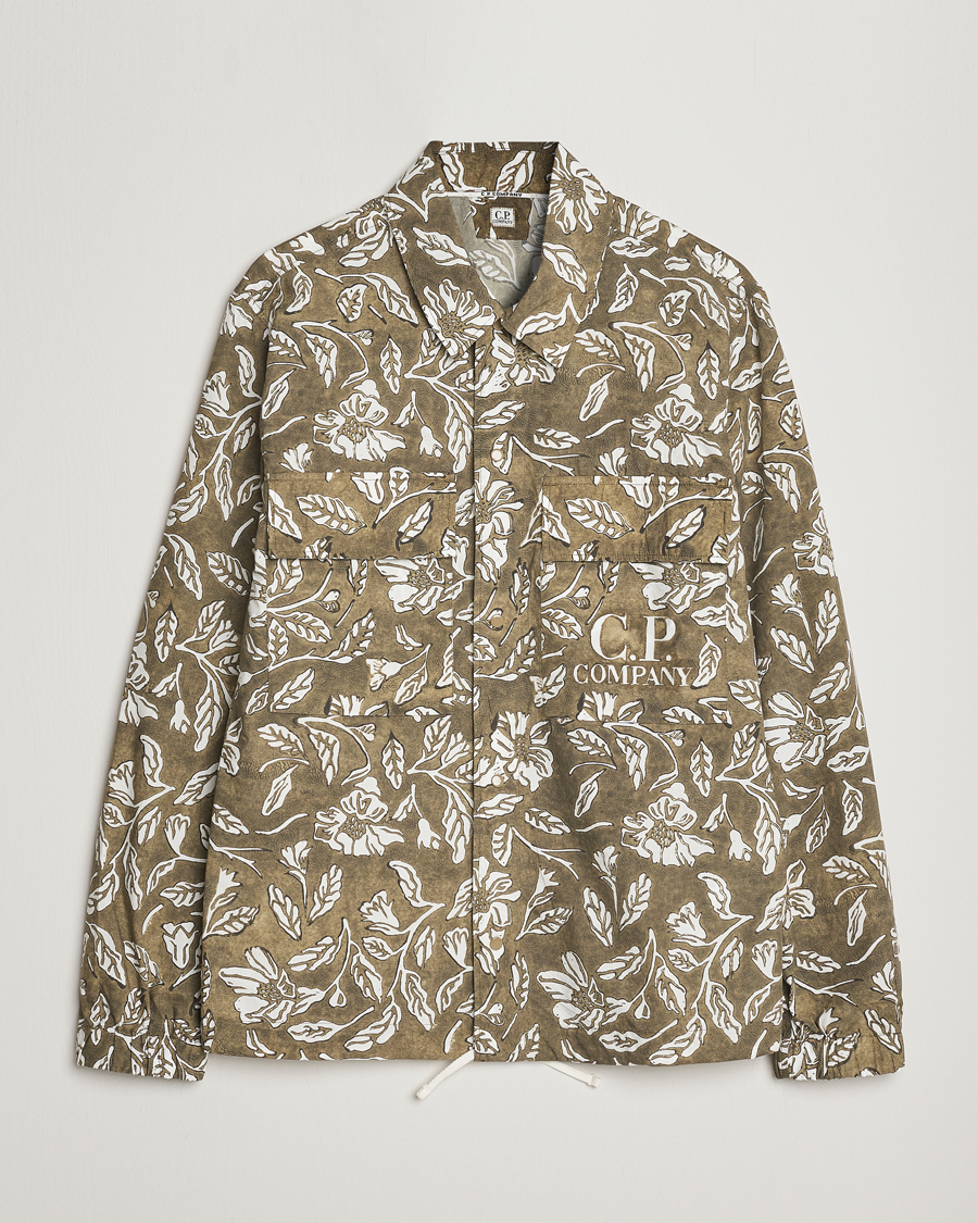 Herre | Skjorter | C.P. Company | Garment Dyed Printed Popline Overshirt Olive
