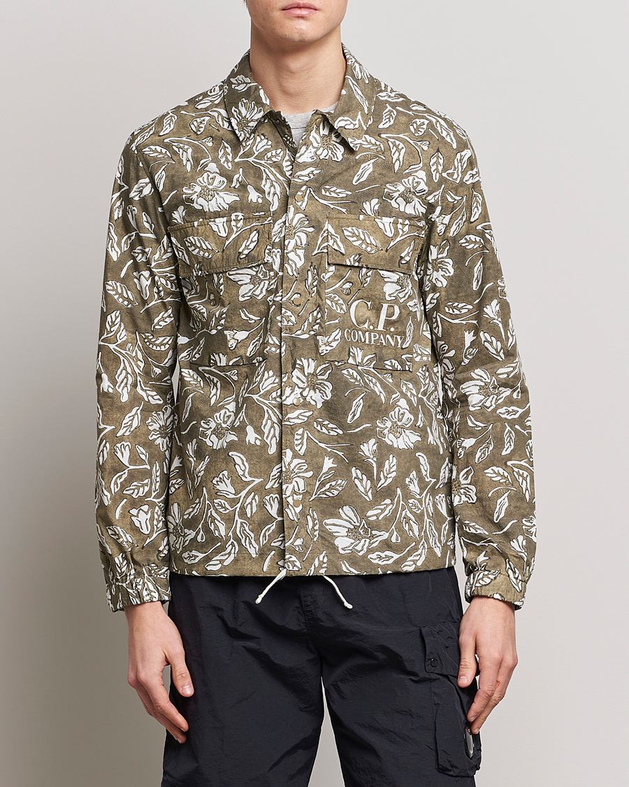 Herre | Skjorter | C.P. Company | Garment Dyed Printed Popline Overshirt Olive