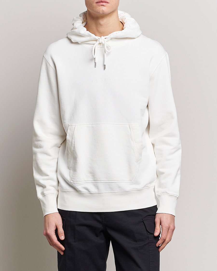 Herre | Trøjer | C.P. Company | Garment Dyed Cotton Fleece Printed Hood White