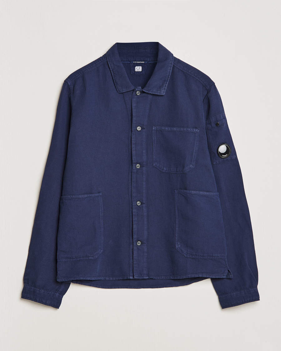 Herre | Skjorter | C.P. Company | Broken Linen/Cotton Garment Dyed Overshirt Navy