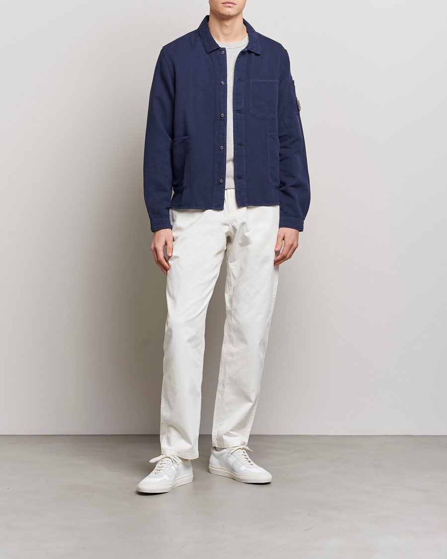 Herre | Skjorter | C.P. Company | Broken Linen/Cotton Garment Dyed Overshirt Navy
