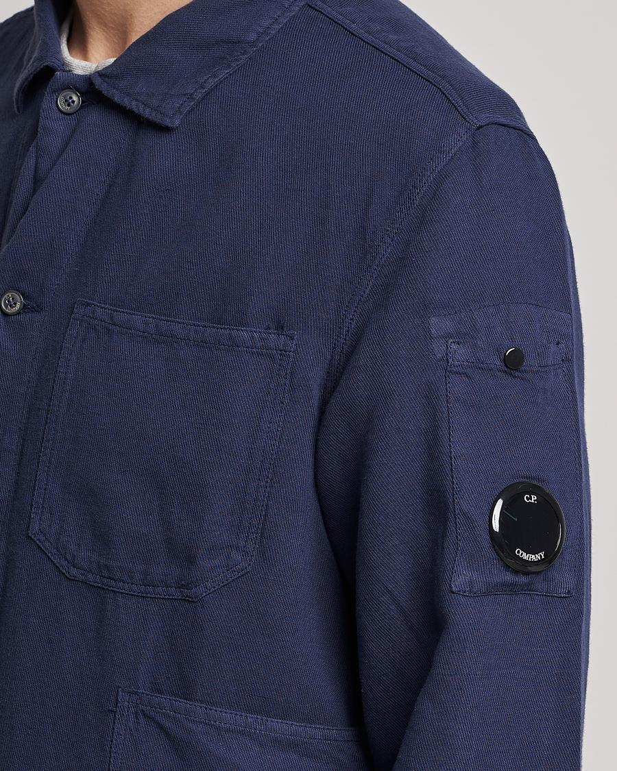 Herre | Skjorter | C.P. Company | Broken Linen/Cotton Garment Dyed Overshirt Navy