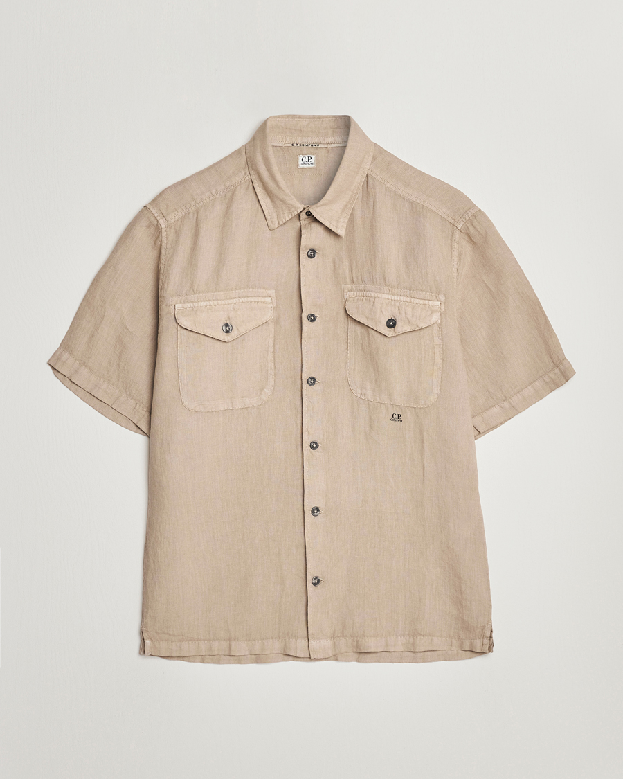 Herre | Skjorter | C.P. Company | Short Sleeve Pocket Linen Shirt Taupe