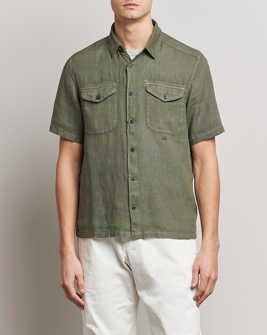 Herre | Skjorter | C.P. Company | Short Sleeve Pocket Linen Shirt Olive