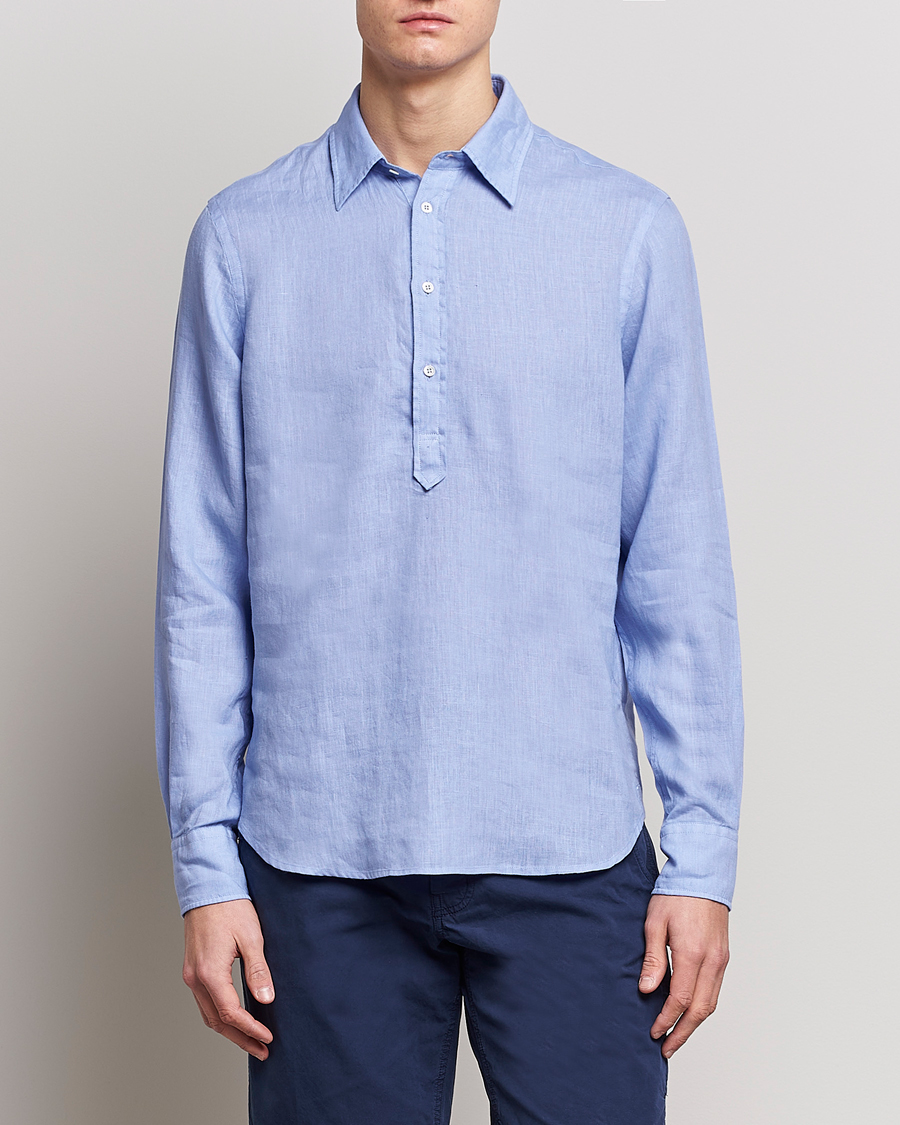Herre | Skjorter | Aspesi | Linen Popover Shirt Light Blue