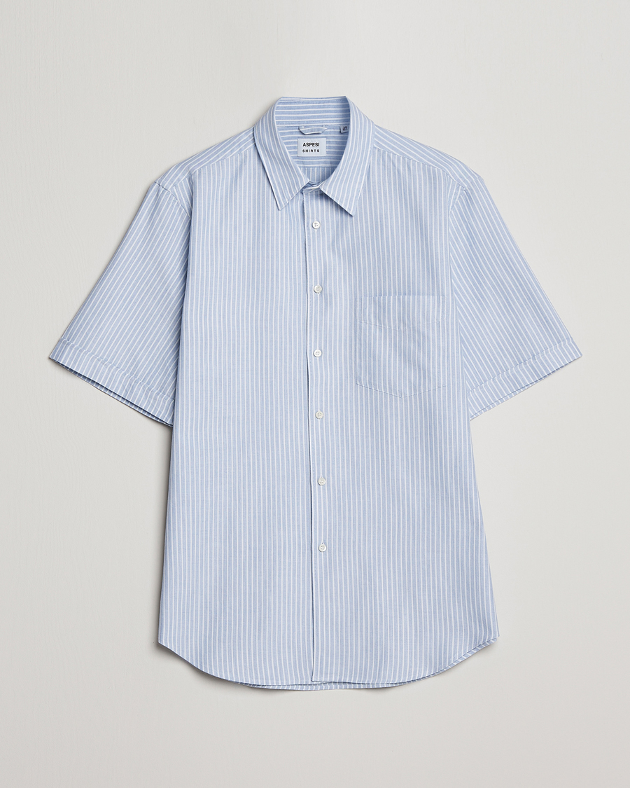 Herre | Skjorter | Aspesi | Striped Oxford Camp Shirt Light Blue