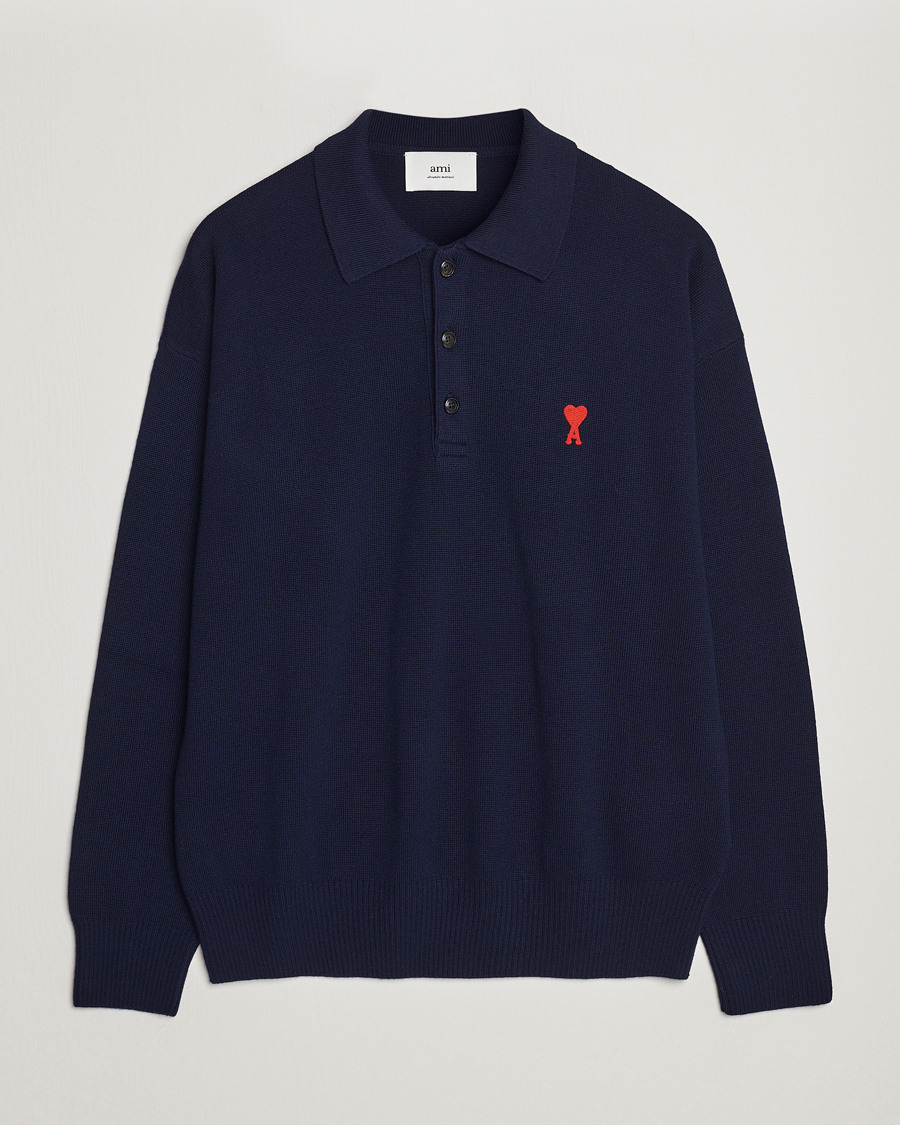 Herre | Trøjer | AMI | Heart Long Sleeve Knitted Polo Navy
