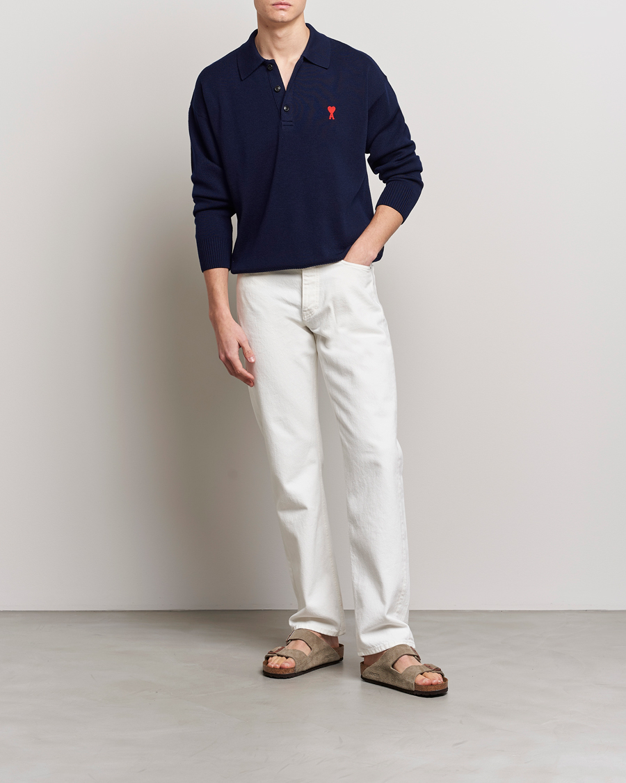 Herre | Trøjer | AMI | Heart Long Sleeve Knitted Polo Navy