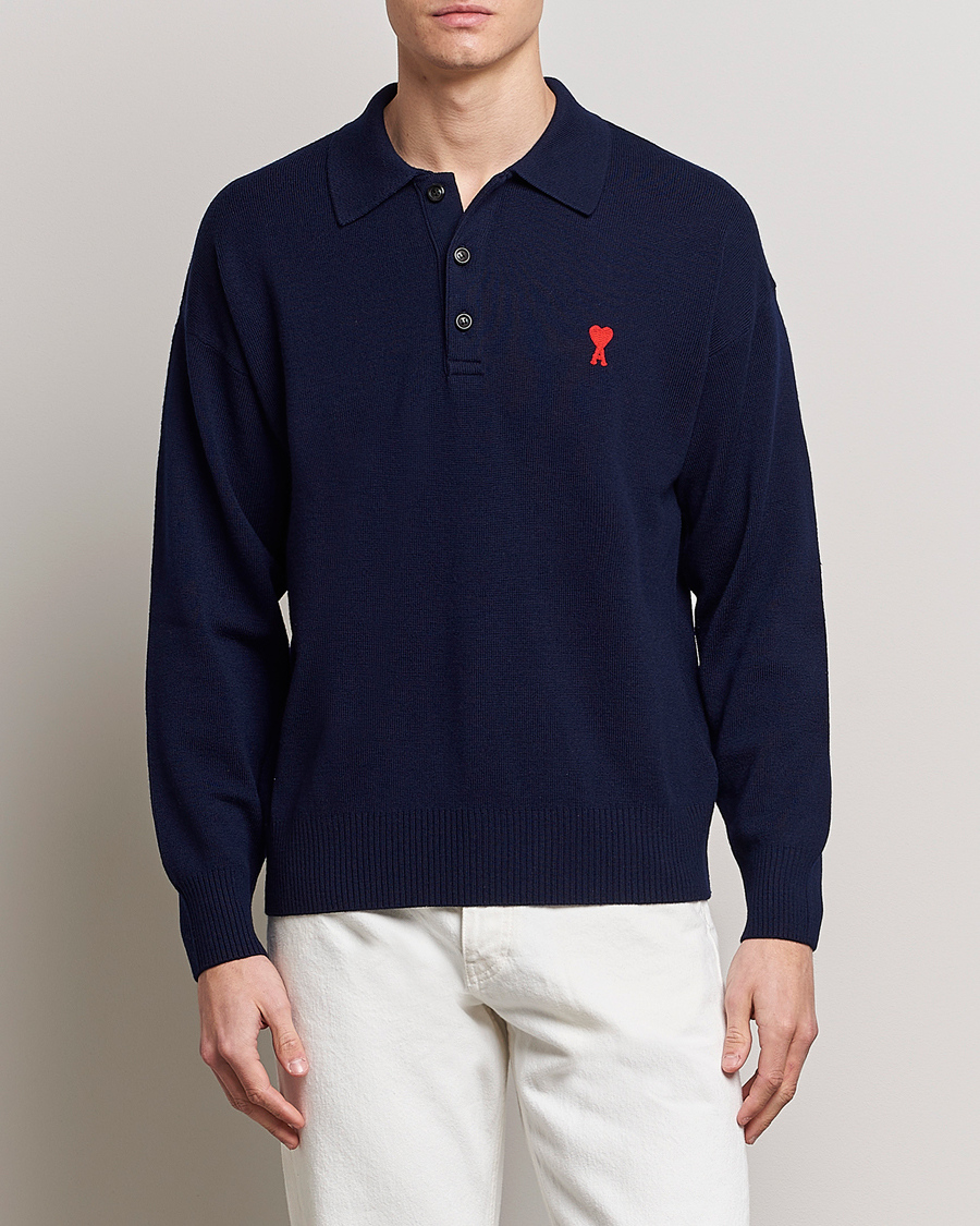 Herre | Trøjer | AMI | Heart Long Sleeve Knitted Polo Navy