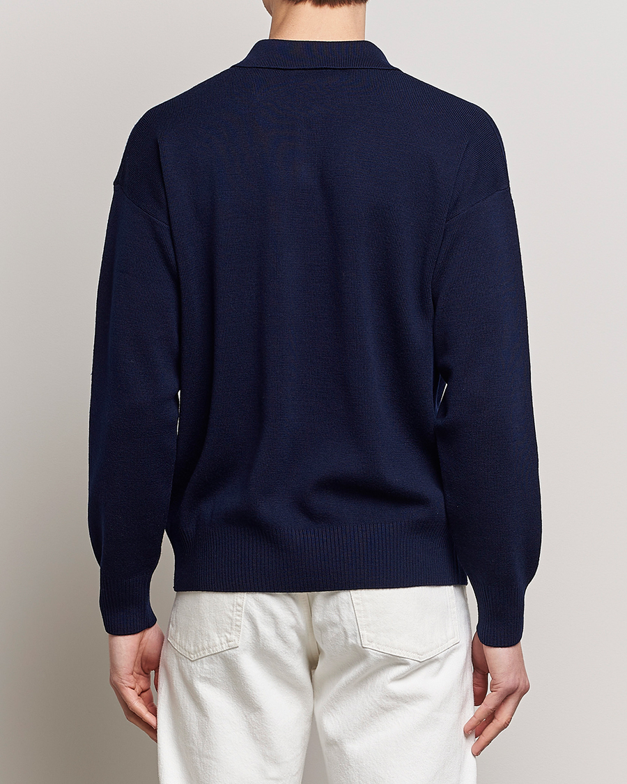 Herre | Trøjer | AMI | Heart Long Sleeve Knitted Polo Navy
