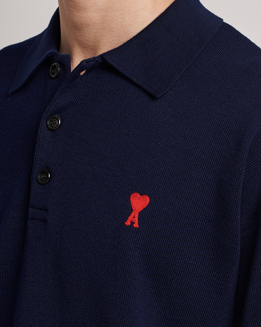 Herre | Trøjer | AMI | Heart Long Sleeve Knitted Polo Navy