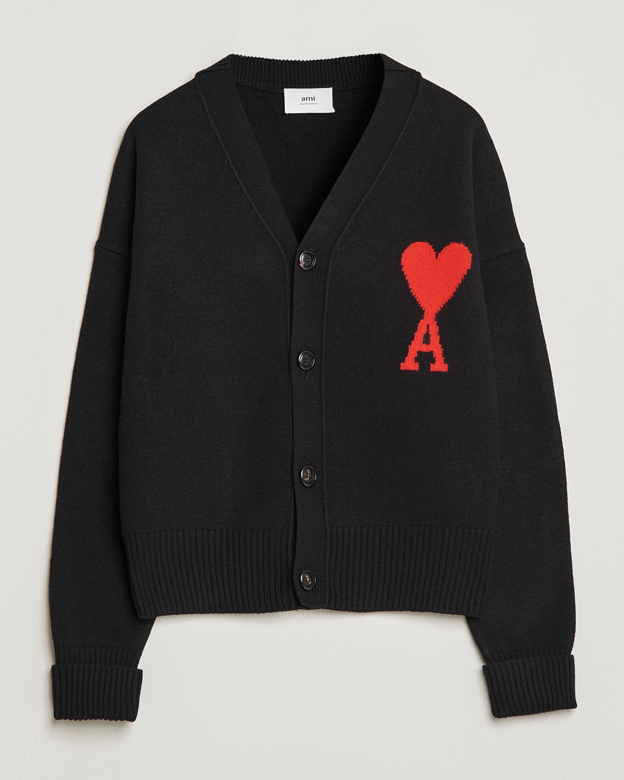 Herre | Trøjer | AMI | Big Heart Wool Cardigan Black