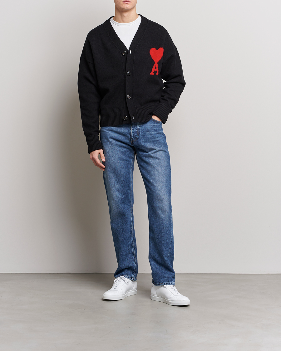 Herre | Trøjer | AMI | Big Heart Wool Cardigan Black