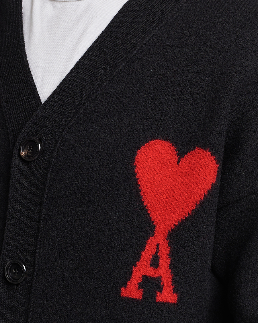 Herre | Trøjer | AMI | Big Heart Wool Cardigan Black