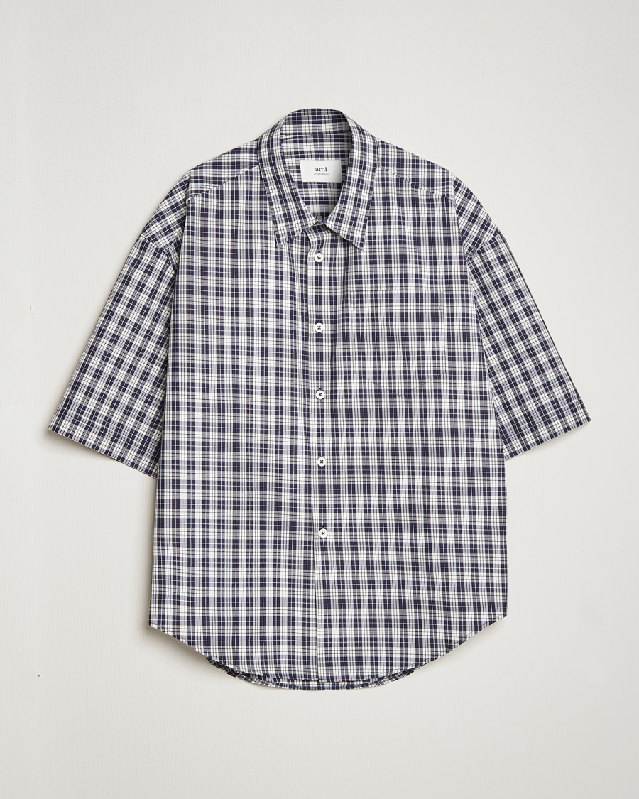Herre | Skjorter | AMI | Boxy Fit Short Sleeve Shirt Navy Check