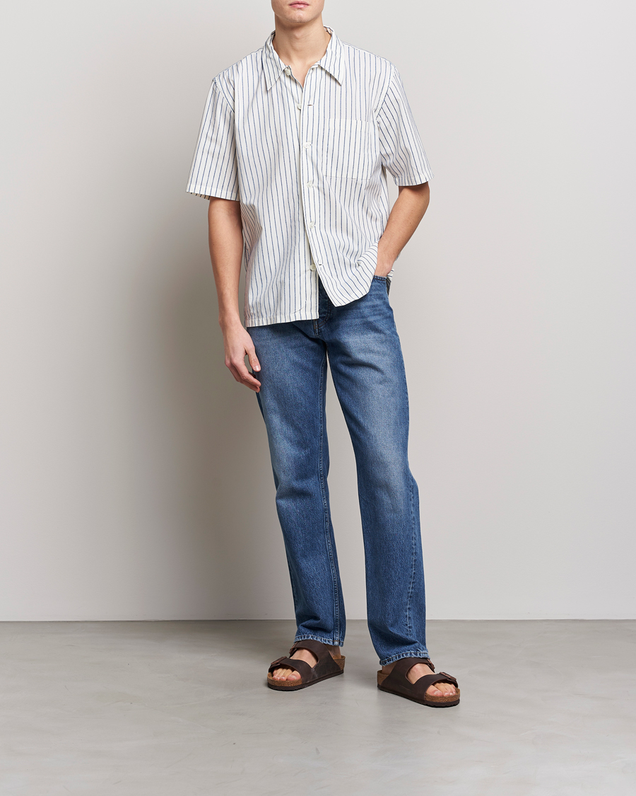 Herre | Skjorter | Sunflower | Spacey Striped Camp Shirt Blue/White