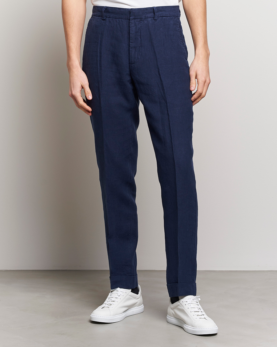 Herre | Hørbukser | Polo Ralph Lauren | Linen Pleated Trousers Navy