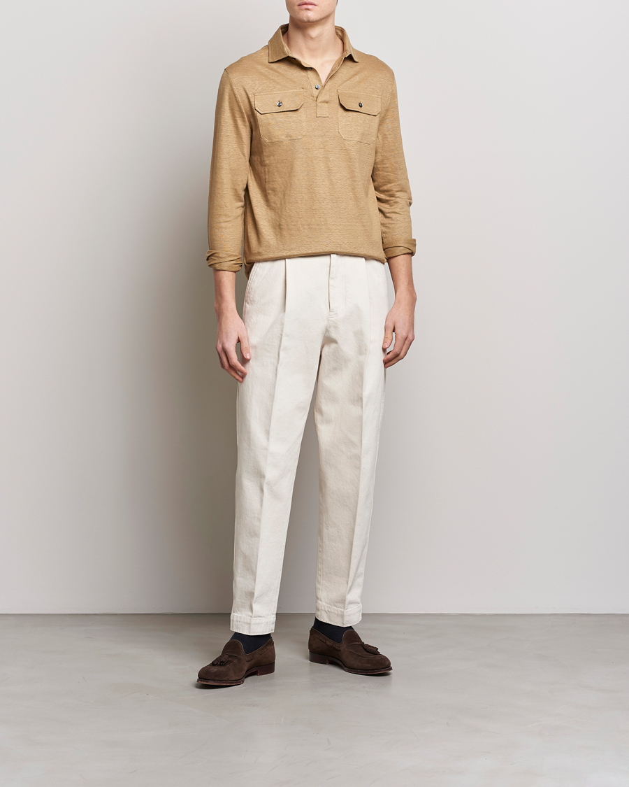 Herre | Trøjer | Ralph Lauren Purple Label | Linen Jersey Popover Icon Khaki
