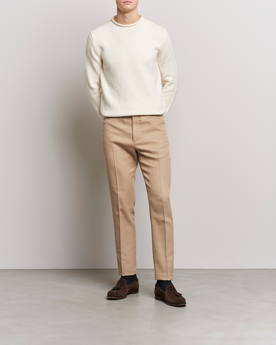Herre | Trøjer | Ralph Lauren Purple Label | Caged Cotton Rib Sweater Natural