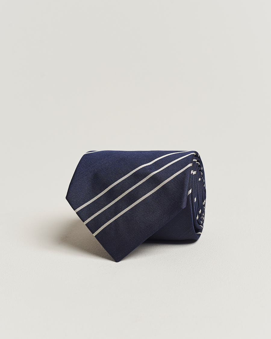 Herre | Ralph Lauren Purple Label Triple Stripe Silk Tie Navy | Ralph Lauren Purple Label | Triple Stripe Silk Tie Navy