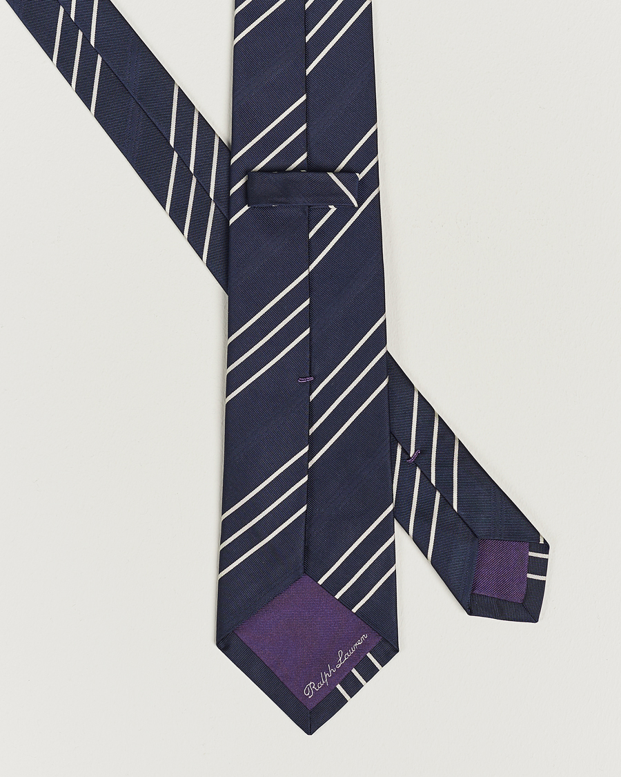 Herre |  | Ralph Lauren Purple Label | Triple Stripe Silk Tie Navy