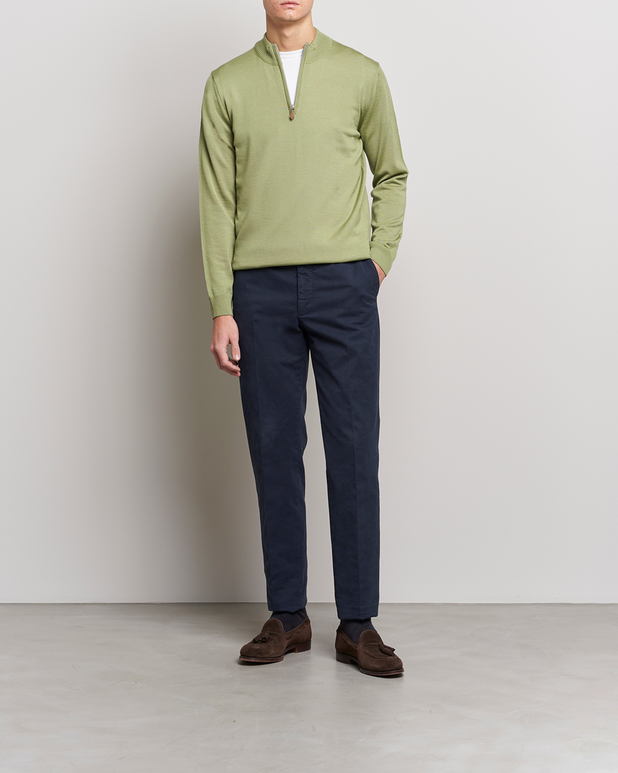 Herre | Tøj | Stenströms | Merino Wool Half Zip Light Green