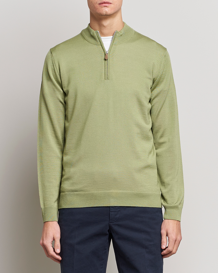 Herre | Trøjer | Stenströms | Merino Wool Half Zip Light Green