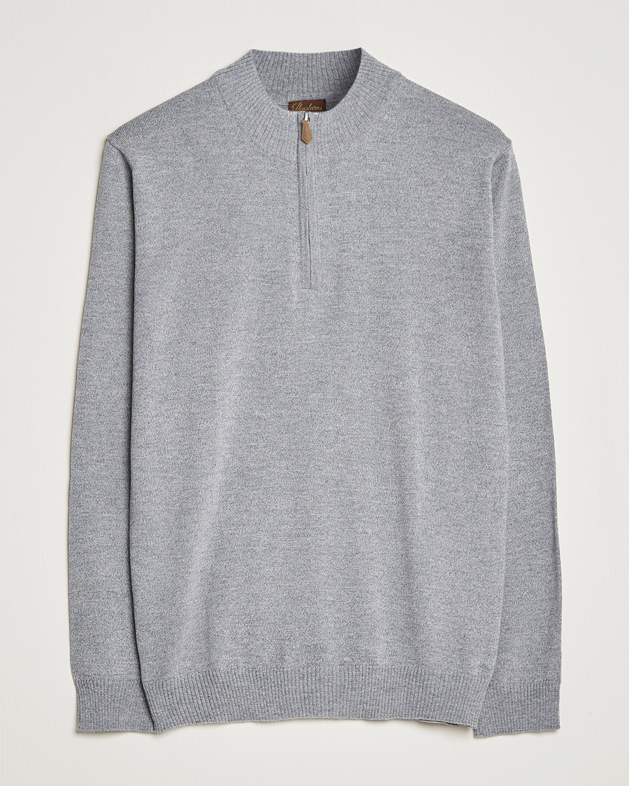 Herre | Trøjer | Stenströms | Merino Wool Half Zip Grey Mouliné