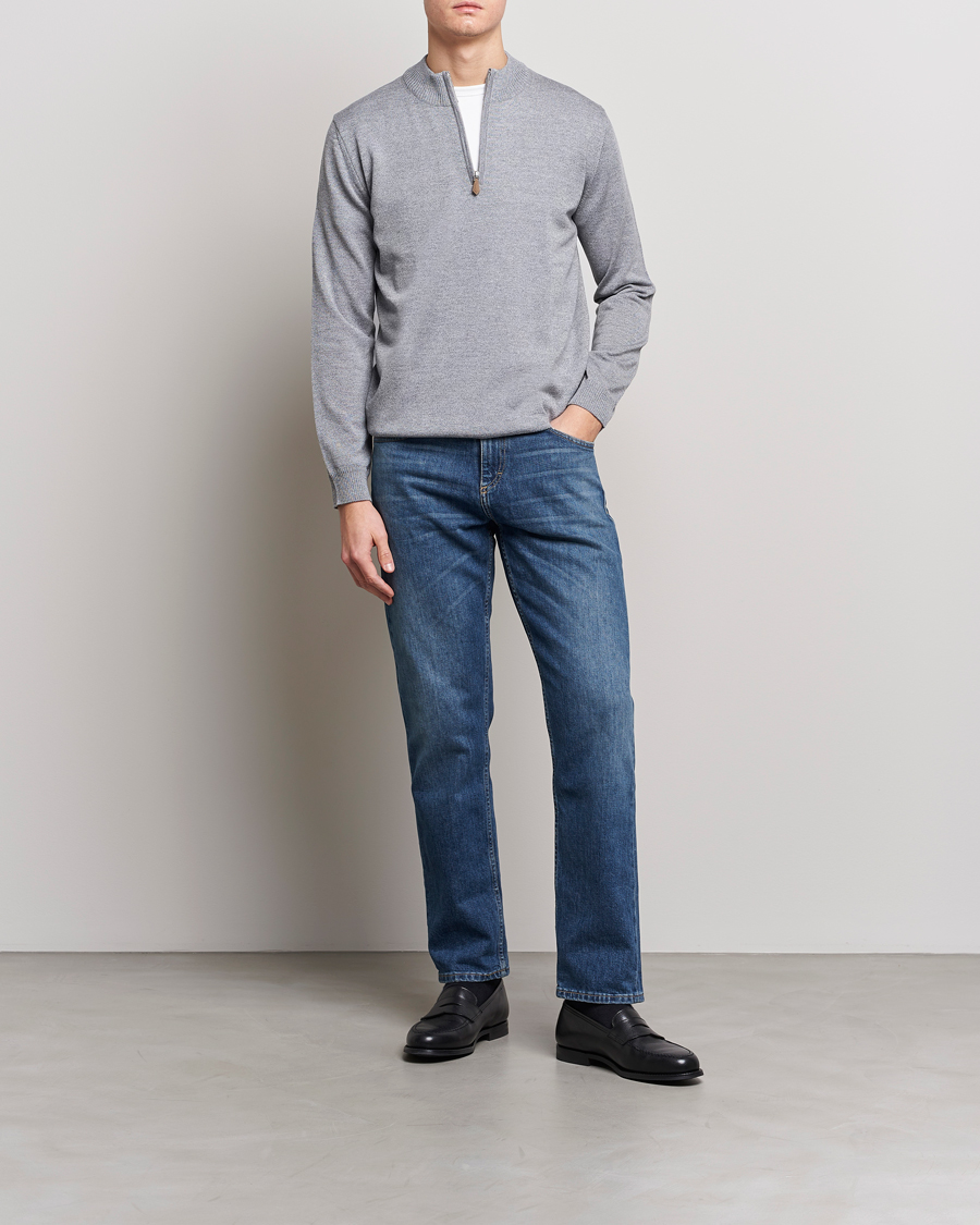Herre | Trøjer | Stenströms | Merino Wool Half Zip Grey Mouliné