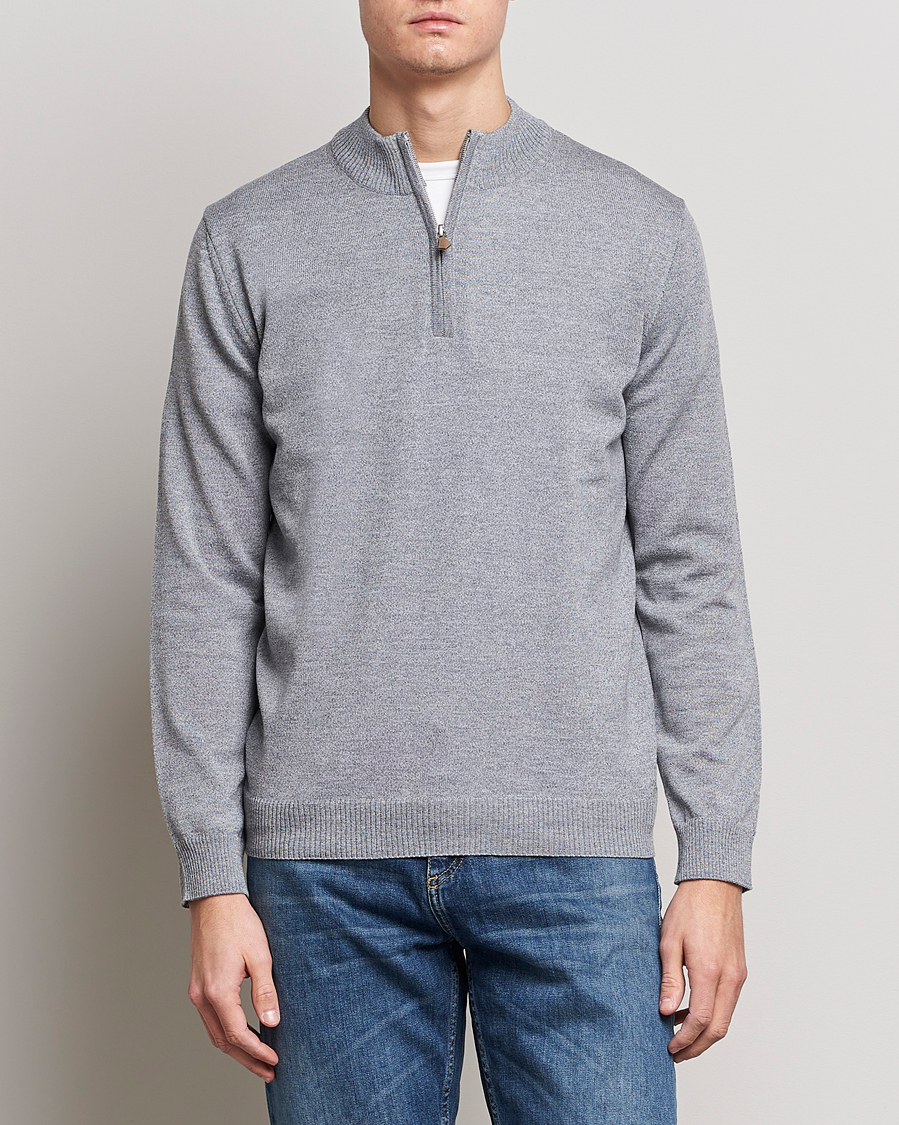 Herre | Trøjer | Stenströms | Merino Wool Half Zip Grey Mouliné