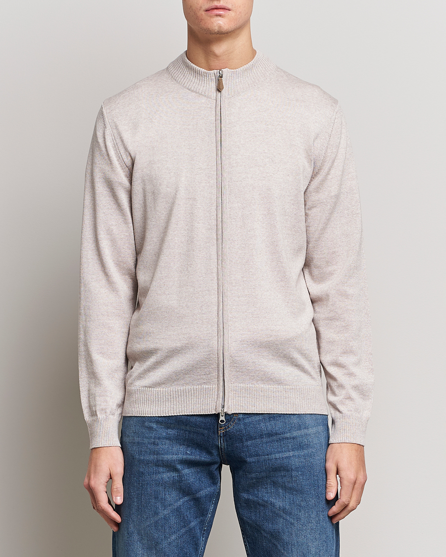 Herre | Trøjer | Stenströms | Merino Wool Full Zip Beige