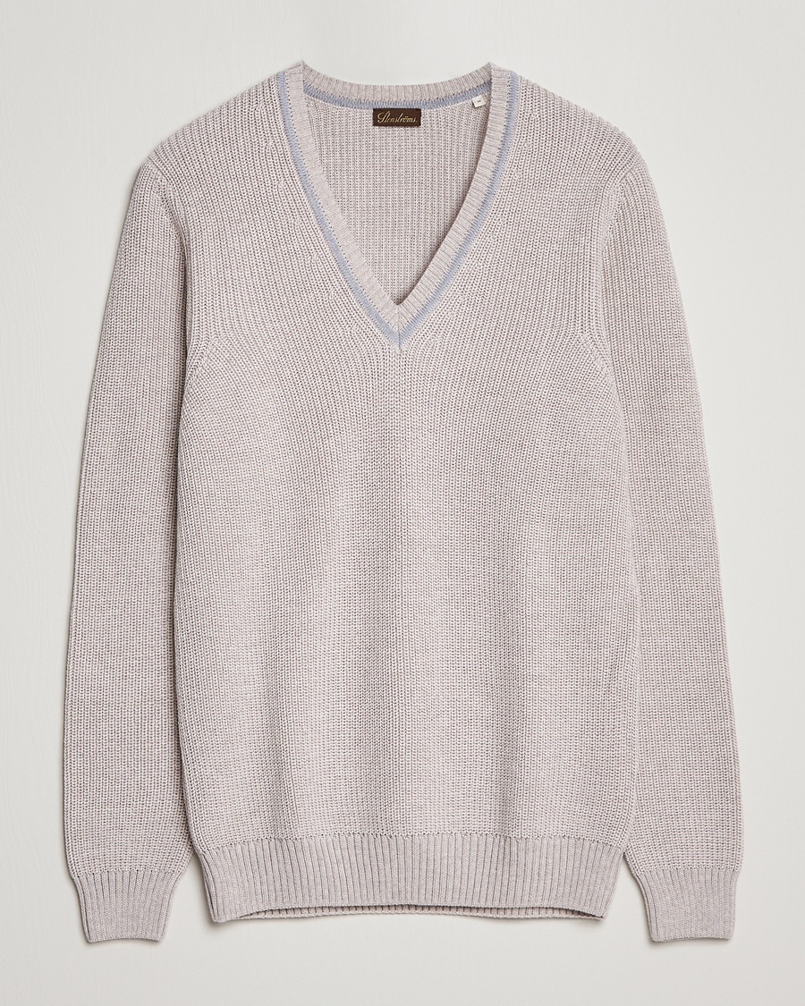 Herre | Trøjer | Stenströms | Merino Heavy Knitted V-Neck Beige