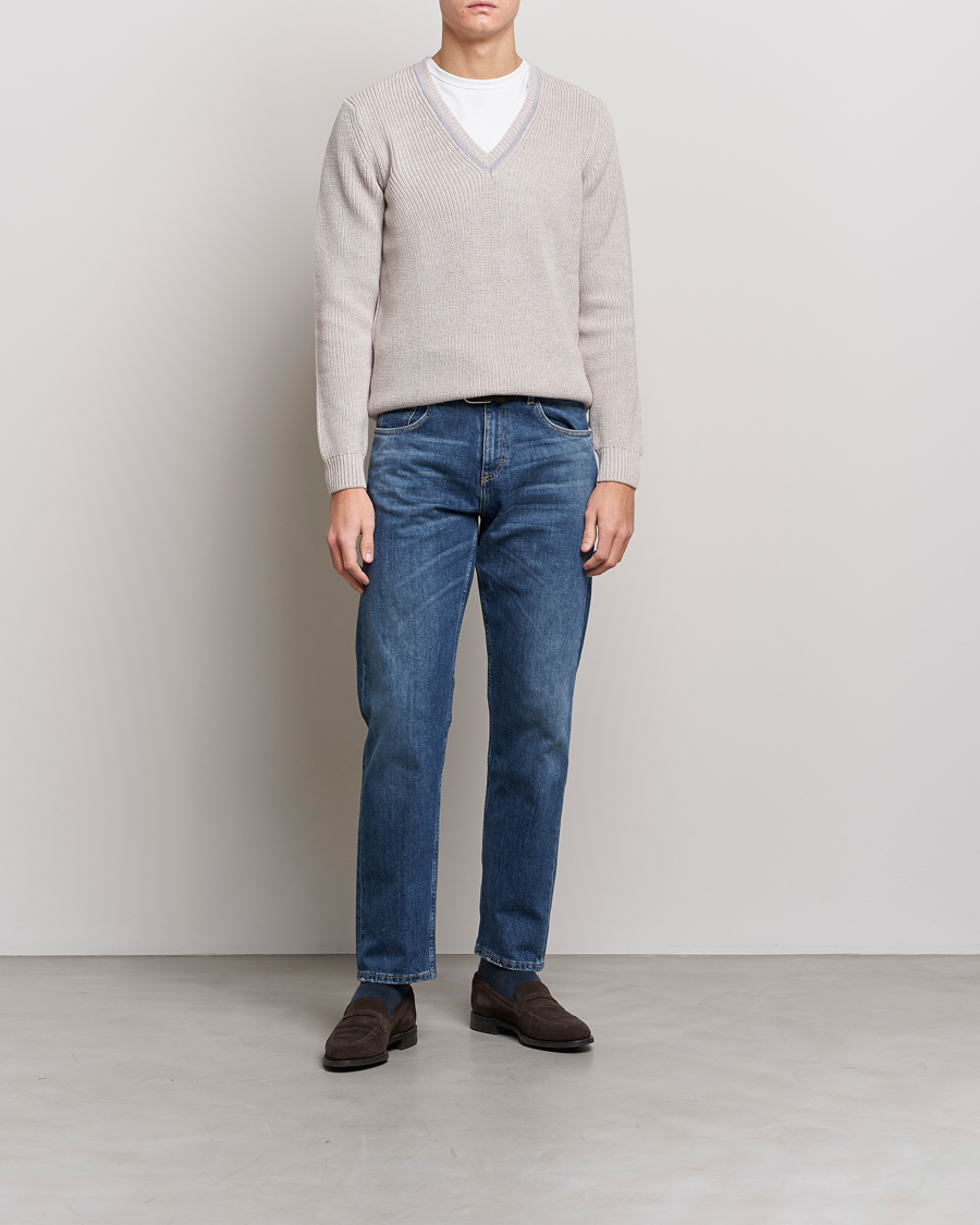 Herre | Trøjer | Stenströms | Merino Heavy Knitted V-Neck Beige