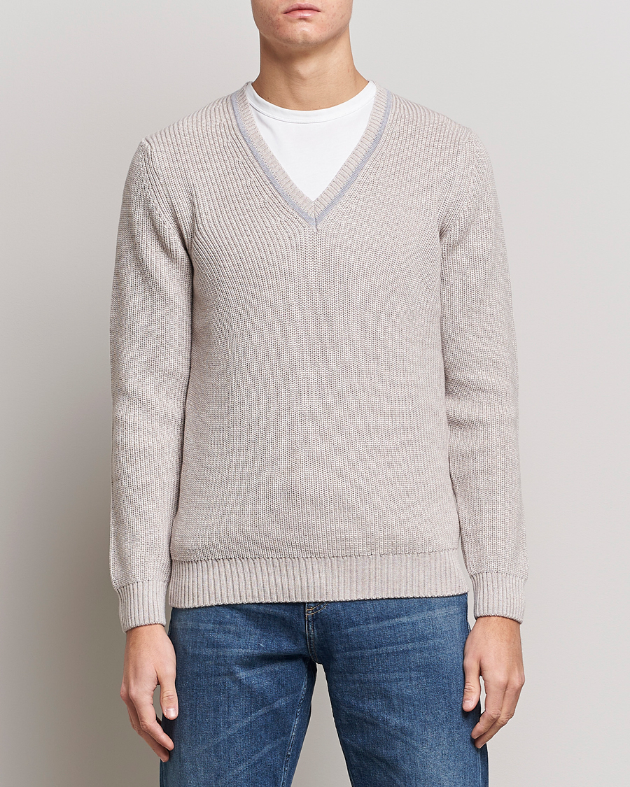 Herre | Trøjer | Stenströms | Merino Heavy Knitted V-Neck Beige