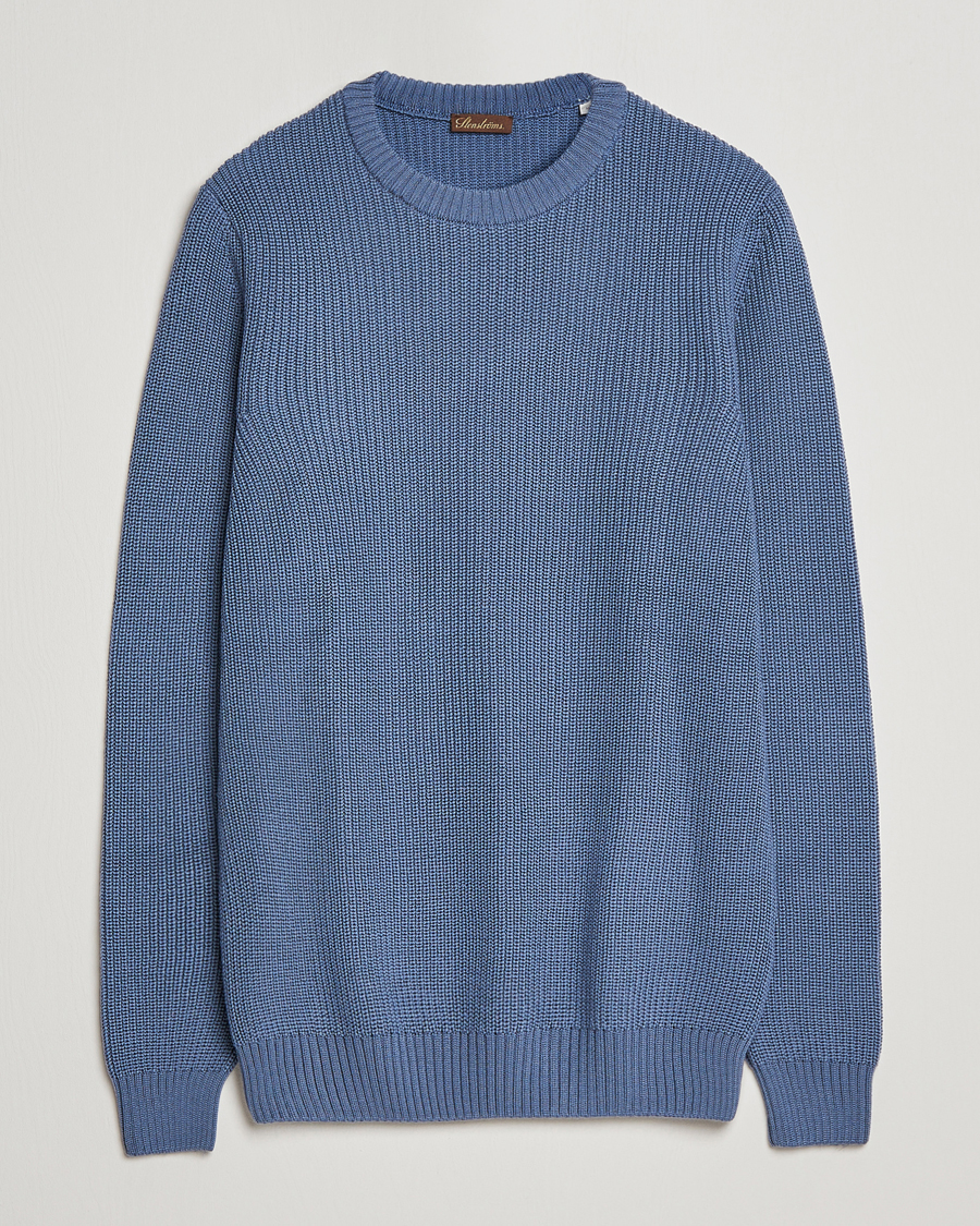Herre | Trøjer | Stenströms | Merino Heavy Knitted Crew Neck Petrol Blue