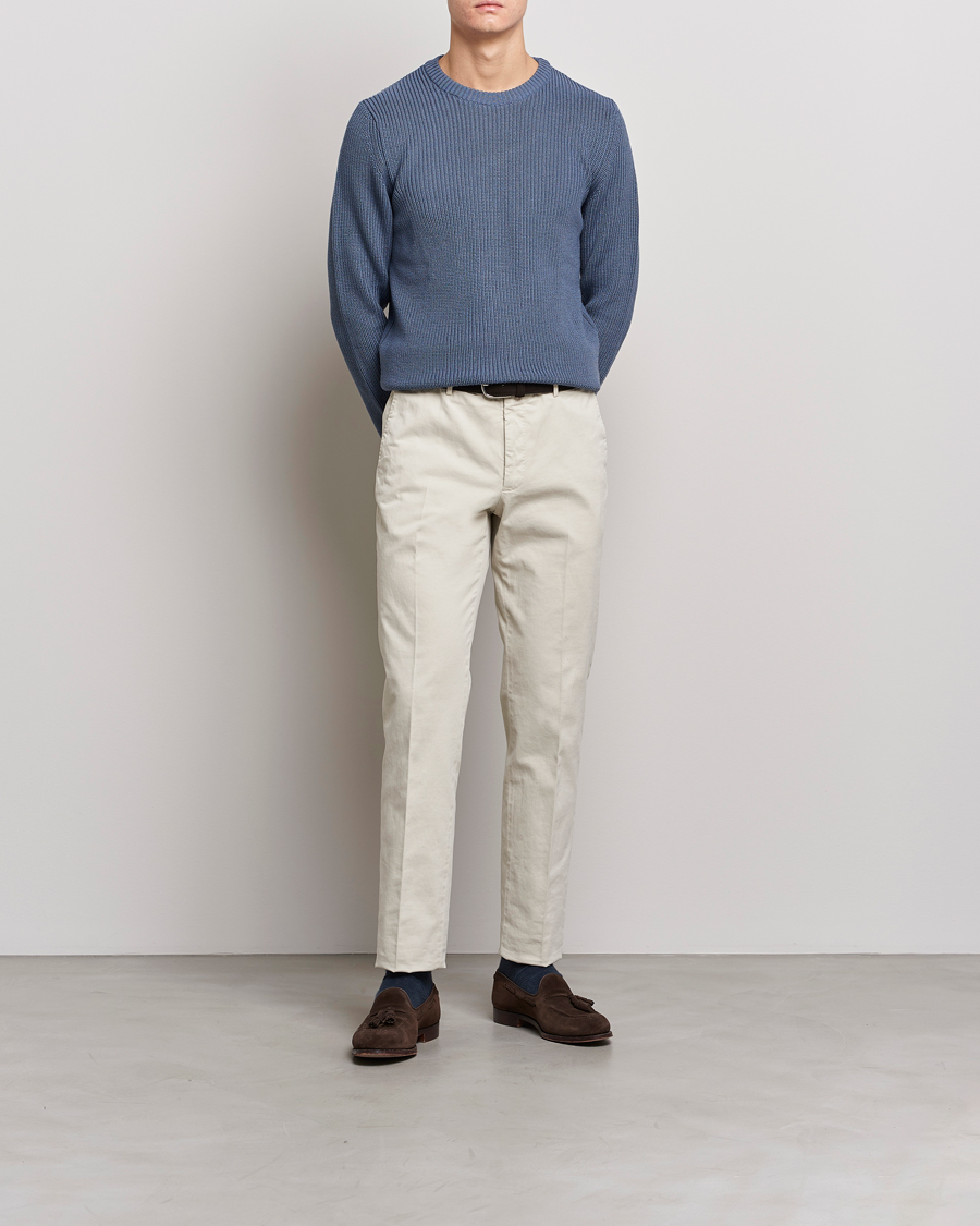 Herre | Trøjer | Stenströms | Merino Heavy Knitted Crew Neck Petrol Blue